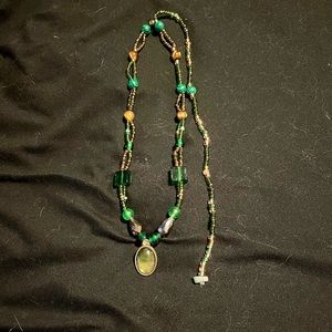 Unique Hand-beaded Necklace w Alcohol Ink Centrepiece & Unique Rear Bead Feature